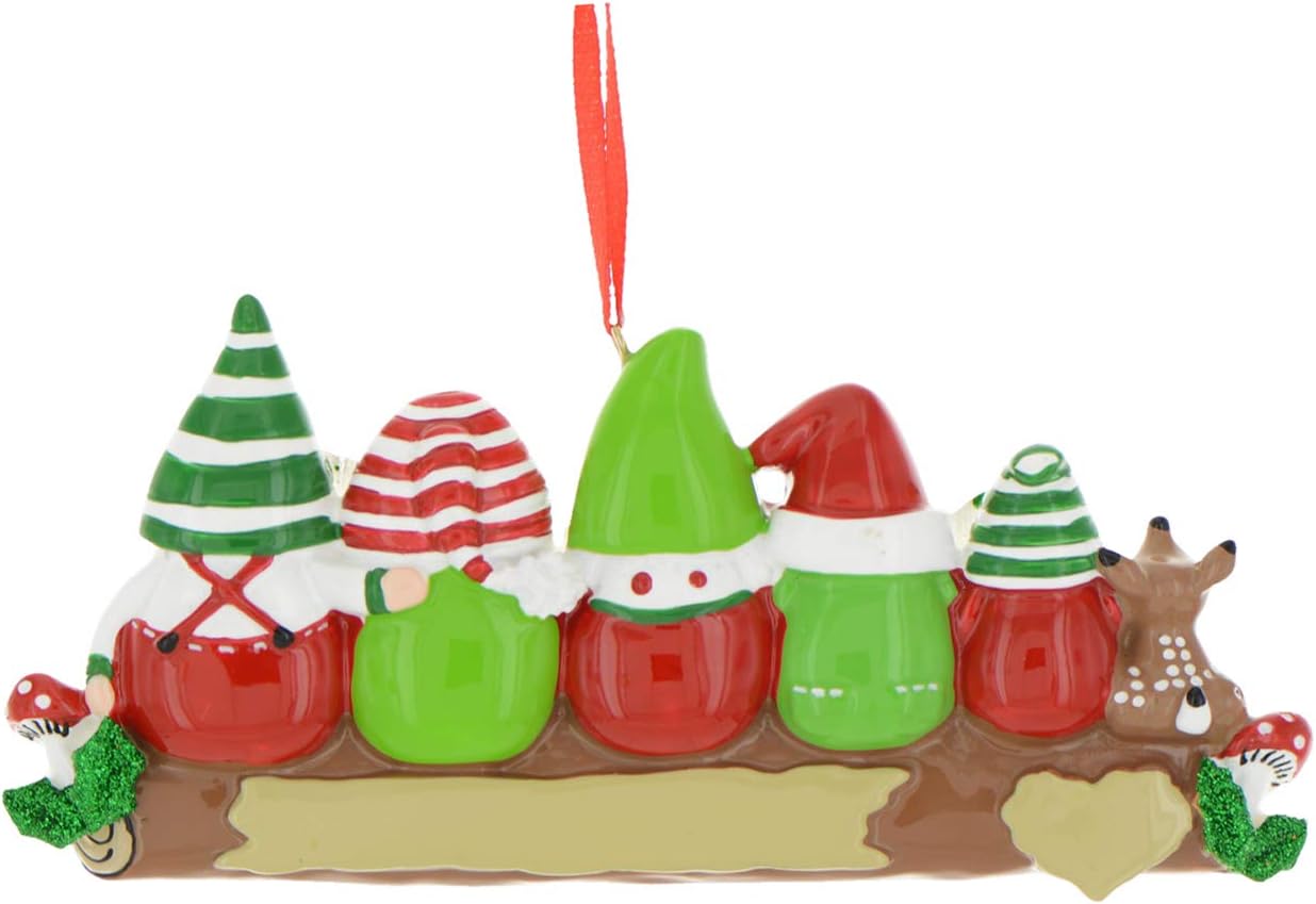 3D Gnome Family of 5 Christmas Ornament 2025 Personalized Family Christmas Ornaments 2025 | Gnomes Log Mushrooms, Deer Personalized Tree Ornaments Customizable Gifts Woodland Gnomes of Five Ornament