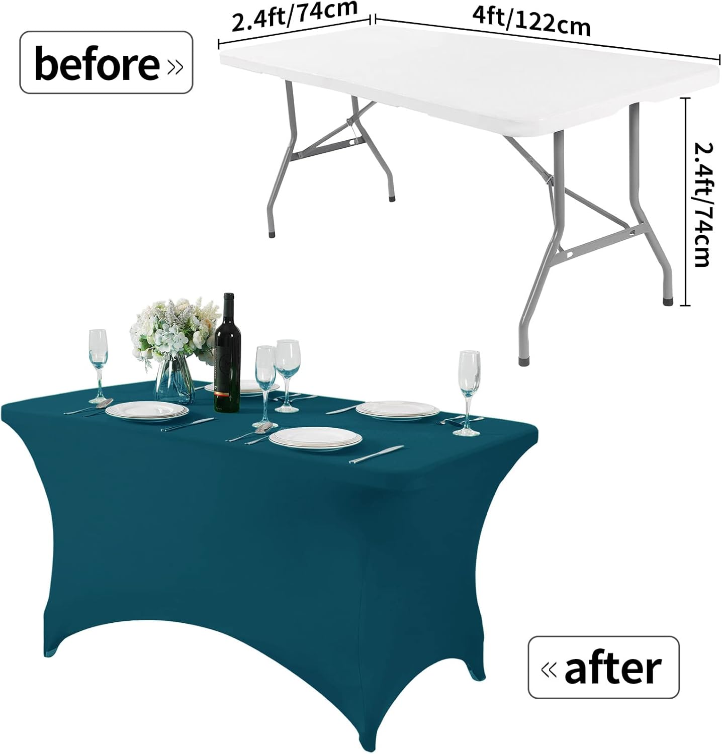 Spandex Table Cover for 4FT or 6ft or 8ft Table Universal Fitted Stretch Tablecloth for Party, Banquet, Wedding and Events-Peacock
