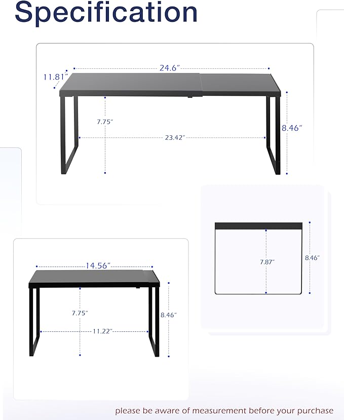 Nxconsu Cabinet Shelf Expandable Organizer Riser Rack for Kitchen Pantry Cupboard Under Sink Countertop Home Organization Extra Storage Space Saver Heavy Duty Metal Edgeless Design Black Extra Large