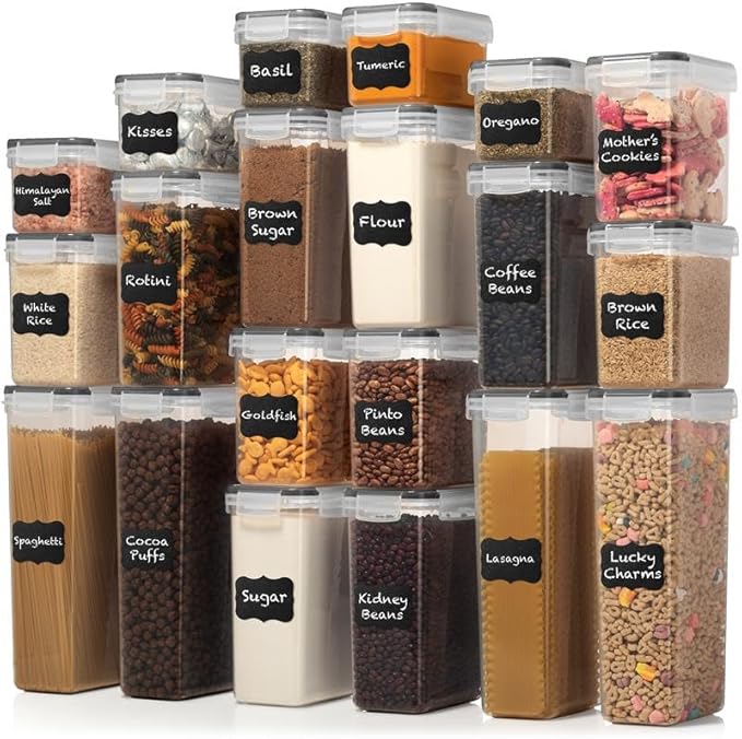 WHITE FEATHER SUPPLIES 40 PCS Airtight Food Storage Containers with Lids - BPA Free Durable Plastic Leakproof Flour Sugar Cereal Containers Storage for Pantry Organization - Dishwasher Safe