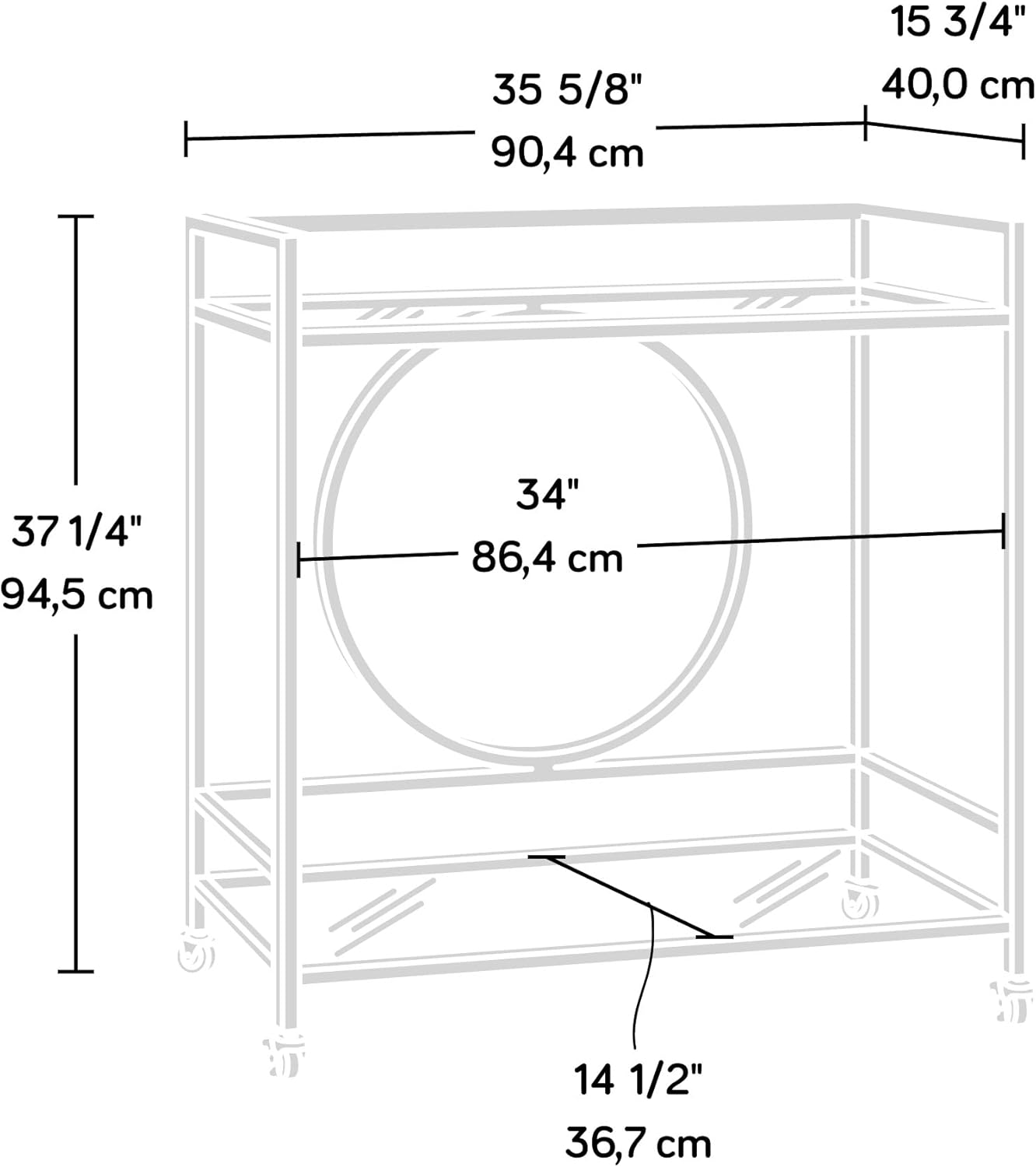 Sauder International Lux Bar Cart, Silver Finish