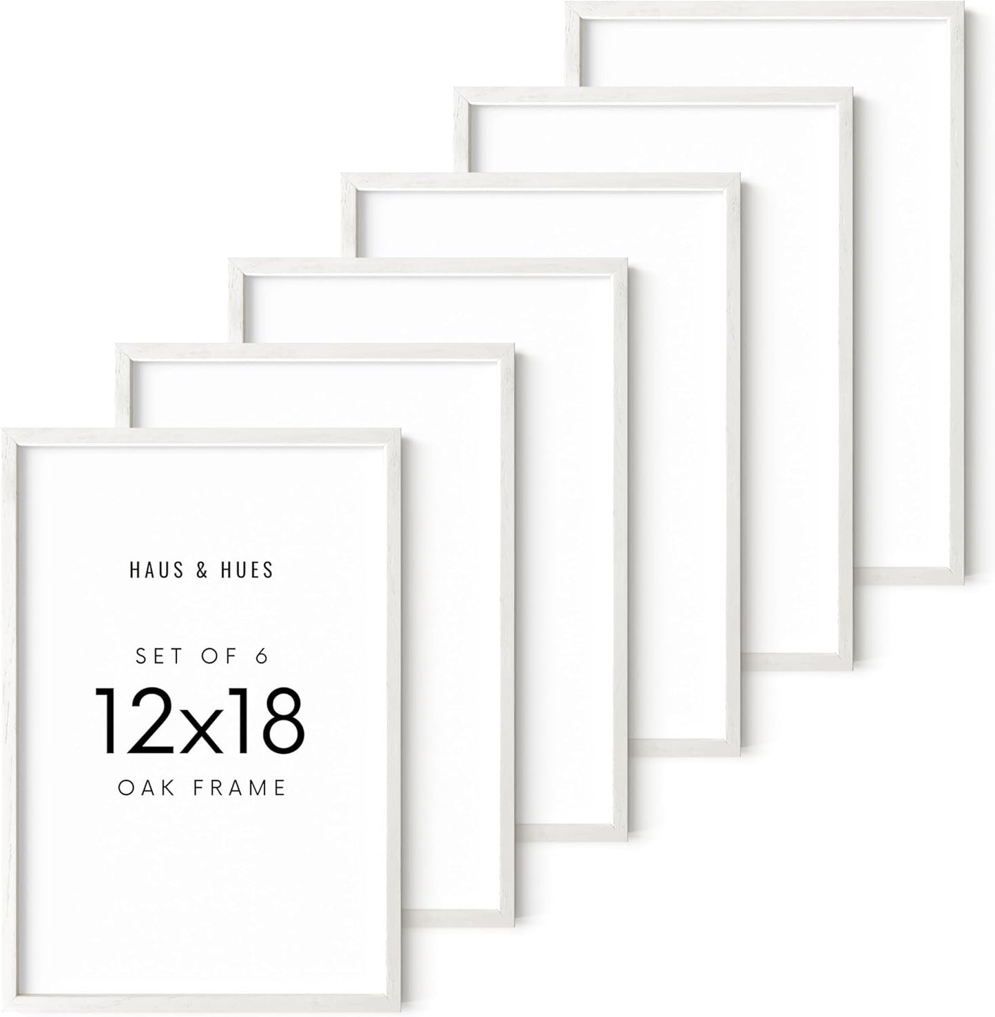 HAUS AND HUES 12x18 Picture Frames for Wall - Set of 6, Poster Frames 12x18, Picture Frames 12x18, 12x18 wall Frames Collage Set, 12 x 18 Wood Picture Frames (White Frame)
