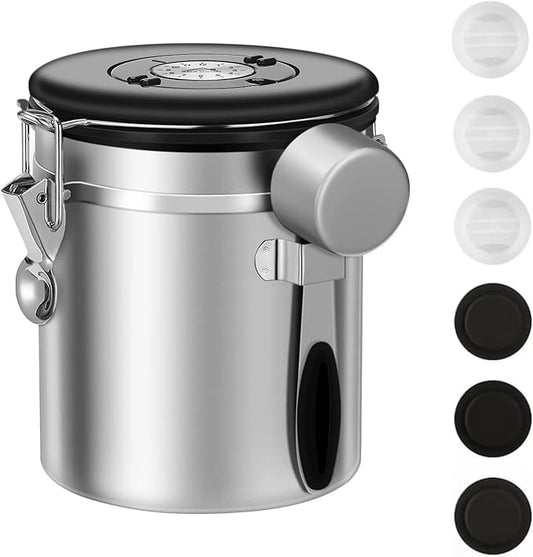 ShanSon Coffee Canister Airtight Coffee Container Stainless Steel Coffee Bean Storage Container with Scoop Coffee Canister for Beans Grounds Sugar Flour Tea Cereal,16OZ,Silver