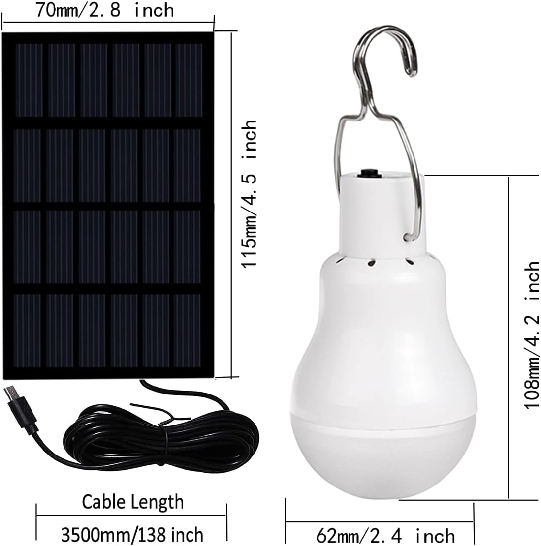 Solar Light Bulb Portable 350LM Solar Powered Camping Light Led Lantern Outdoor for Lamp Light Hiking Fishing Tent Indoor Shed Chicken Coop Hurricane Emergency with USB Chargeable