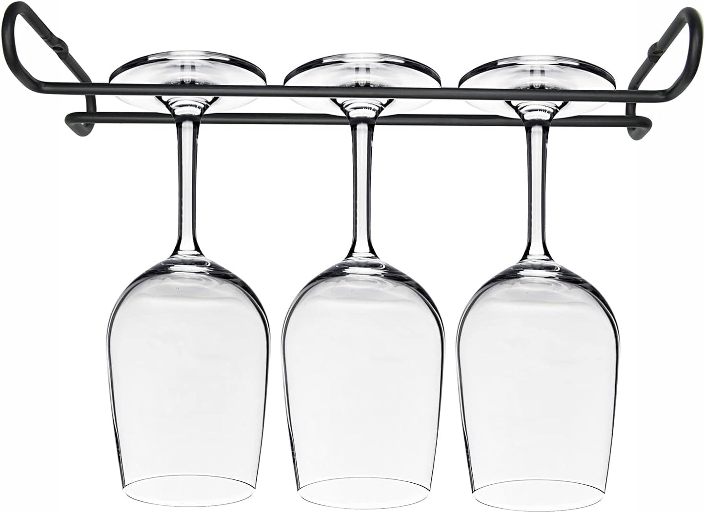 10 Inch Wine Glass Rack Under Cabinet Shelf Stemware Storage Hanging Hanger Organizer Glasses Holder with Drying Under Counter Metal for Kitchen and Bar Set of 2 Black