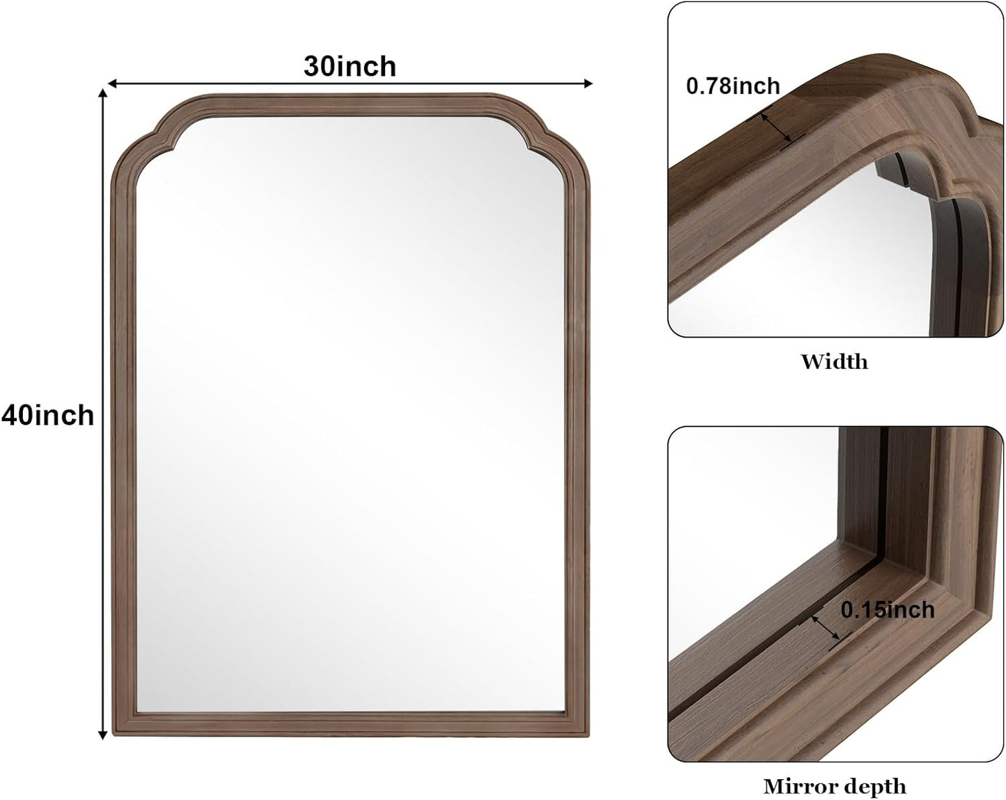 WallBeyond 30" x 40" Wood Bathroom Mirror for Wall Mounted, Rustic Rounded Corner Vanity Mirror for Entryway, Living Room or Bedroom Home Decorative [30" x 40" Walnut]