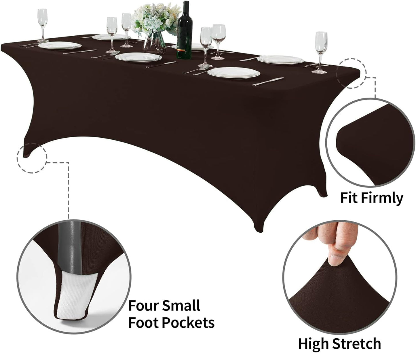 Spandex Table Cover for 8FT or 4ft or 6ft Table Universal Fitted Stretch Tablecloth for Party, Banquet, Wedding and Events-Chocolate