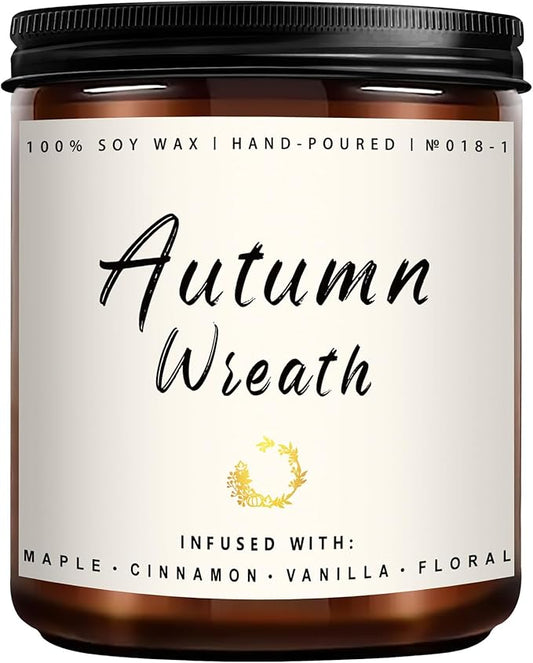 Auelife Fall Candle, Autumn Wreath Scented Soy Candles for Home, Aromatherapy Candle Gift Set for Women & Men, Cozy Fall Décor, 7oz – Perfect for Autumn Relaxation and Home Ambiance