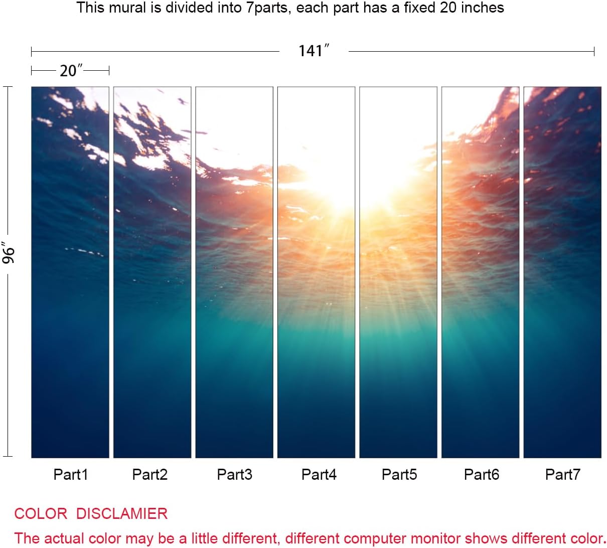 Sunshine into The Sea Wall Mural Large Seascape Wallpaper for Bedroom Livingroom (Not Peel n' Stick)