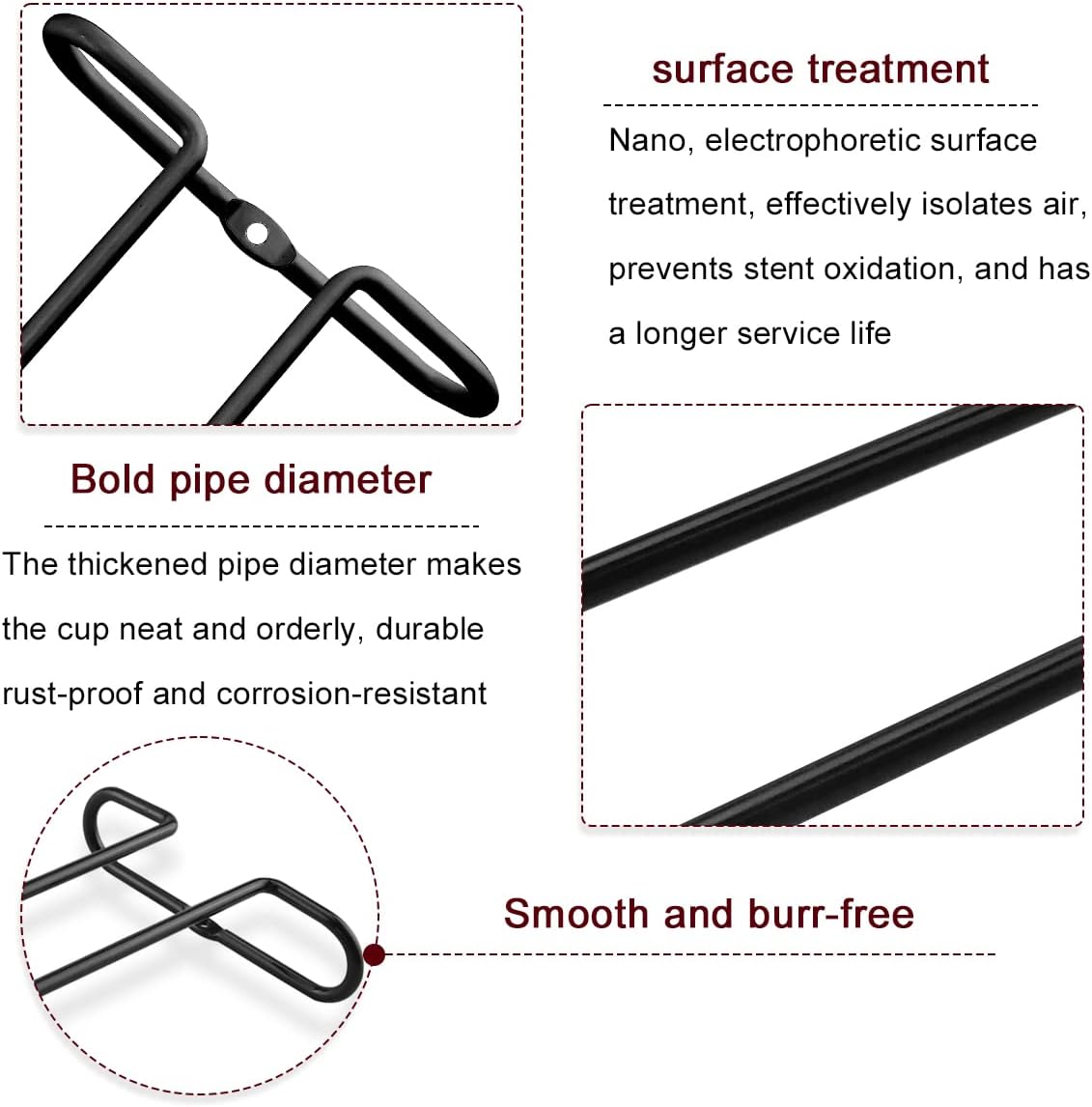 Enenes Heavy Duty Metal Stemware Rack 2 Pack, 10.3 Inch Under Cabinet Hanging Wine Glass Holder for Kitchen Bar, Organize Cups, Goblets, Wine Glasses