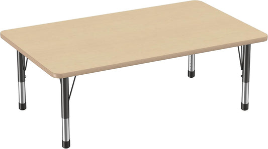 Factory Direct Partners FDP Rectangle Activity School and Classroom Kids Table (36 x 60 inch), Toddler Leg, Adjustable Height 15-24 inches - Maple Top and Maple Edge