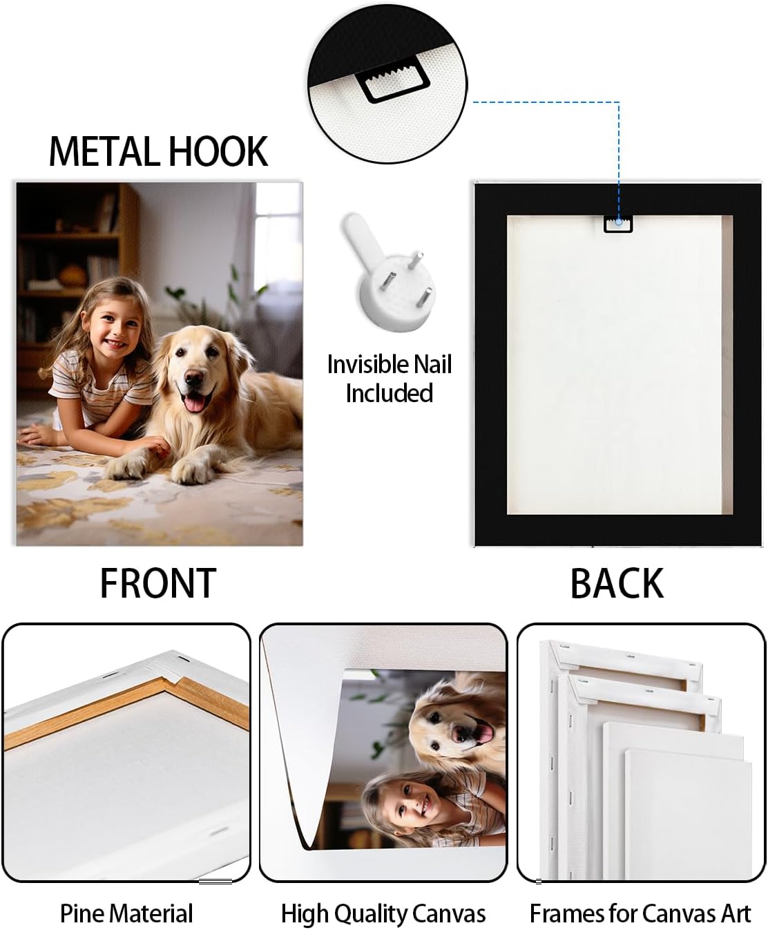 AbcCustomize Canvas Prints with Your Photos，Custom Canvas Wall Art for Bedroom, Living Room, Farmhouse Decor，Personalized Gifts Canvas Prints for Family，Friend，Lover，Pet