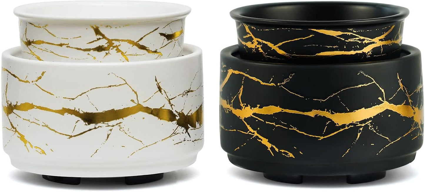 PALANCHY Wax Melt Warmer Ceramic 3-in-1 Oil Burner Electric Candle Wax Warmer Burner Melter Fragrance Warmer for Scented Waxs Home Office Bedroom Aromatherapy Gift& Décor (White& Black(2 Pack))