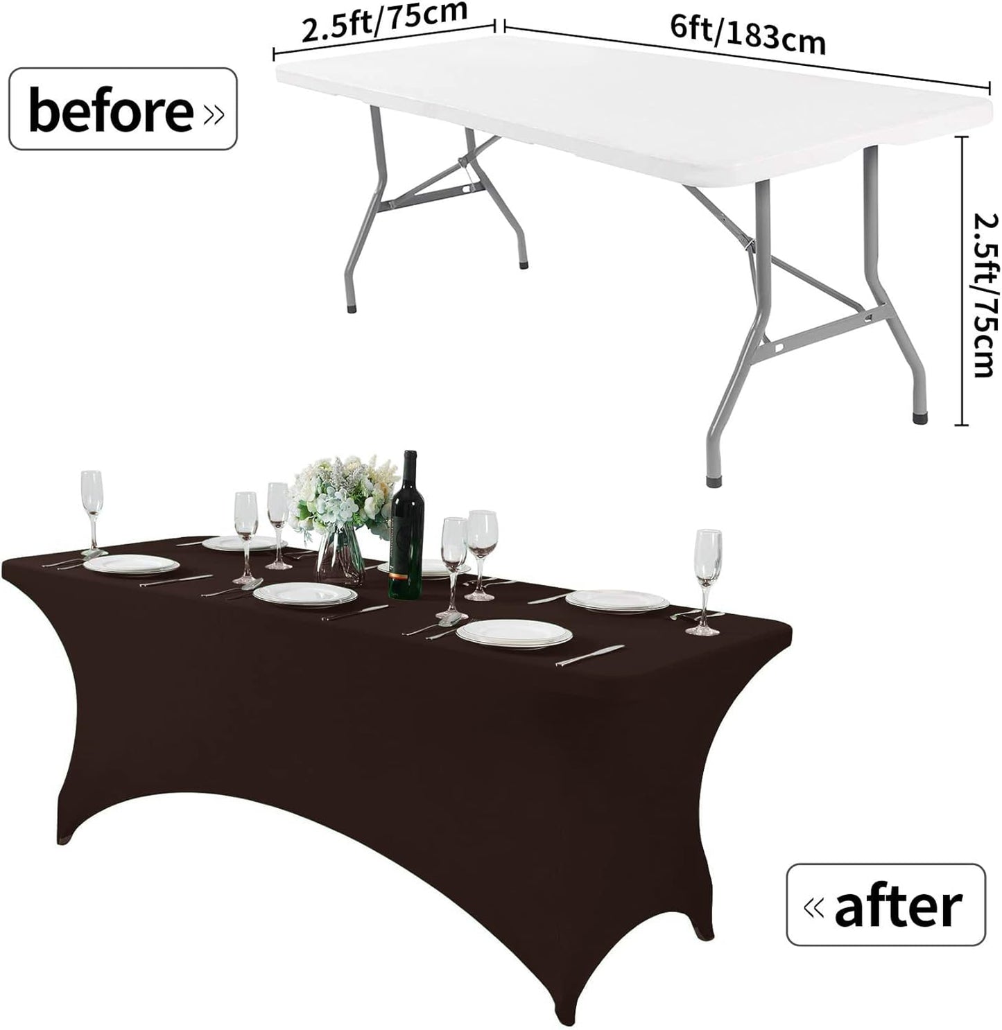 Spandex Table Cover for 6Ft or 4fT or 8ft Table Universal Fitted Stretch Tablecloth for Party, Banquet, Wedding and Events-Chocolate