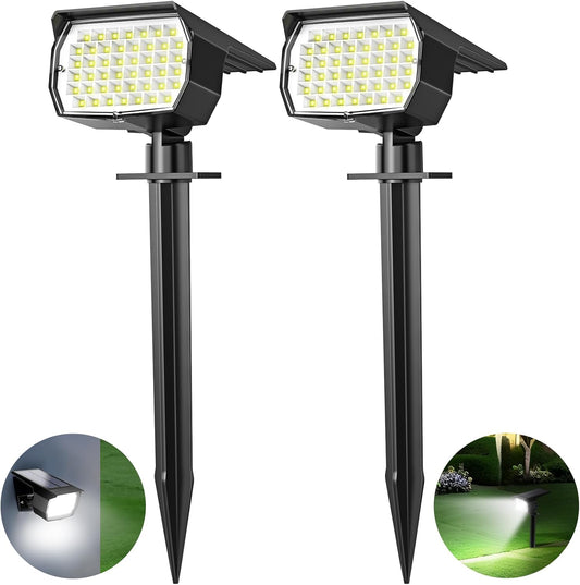 Solar Spot Lights Outdoor 2 Pack, [46 LED/3 Modes] Solar Landscape Spotlights Waterproof, 2-in-1 Auto On/Off Solar Powered Lights for Outside Yard Garden Wall Pathway(Cool White)
