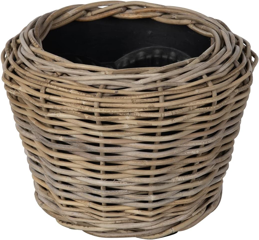 Rattan Kobo Indoor Outdoor Planter Basket with Plastic Pot Small 25-Gallon Soil Capacity