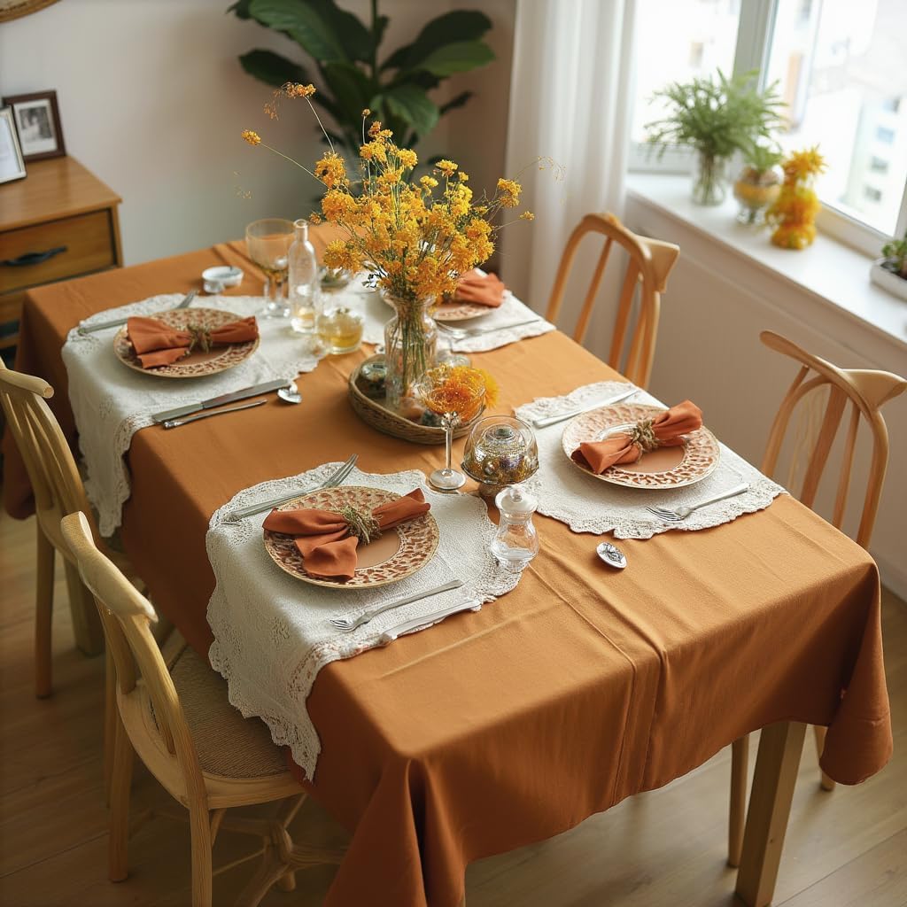 sancua Tablecloth Rectangular - 60 x 120 Inch - Stain and Wrinkle Resistant Washable Fabric Fall Table Cloth Rectangle, Thanksgiving Decorative Polyester Table Cover for Dining, Parties, Bronze