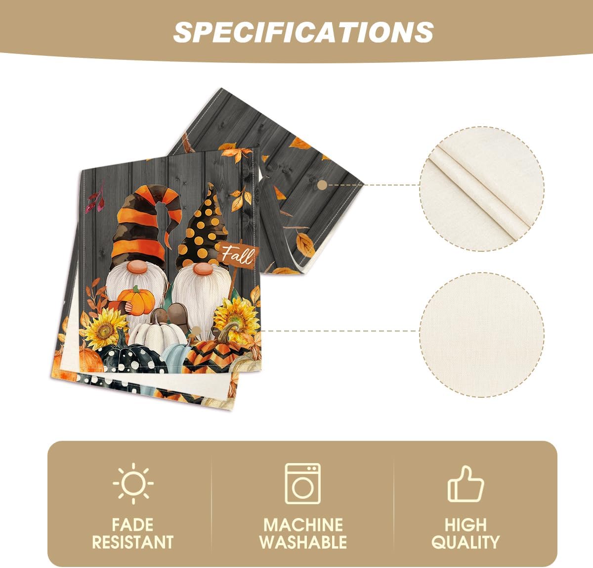 Artoid Mode Fall Gnomes Pumpkins Sunflower Maple Leaves Thanksgiving Table Runner, Seasonal Harvest Vintage Kitchen Dining Table Decoration for Indoor Outdoor Home Party Decor 13 x 108 Inch