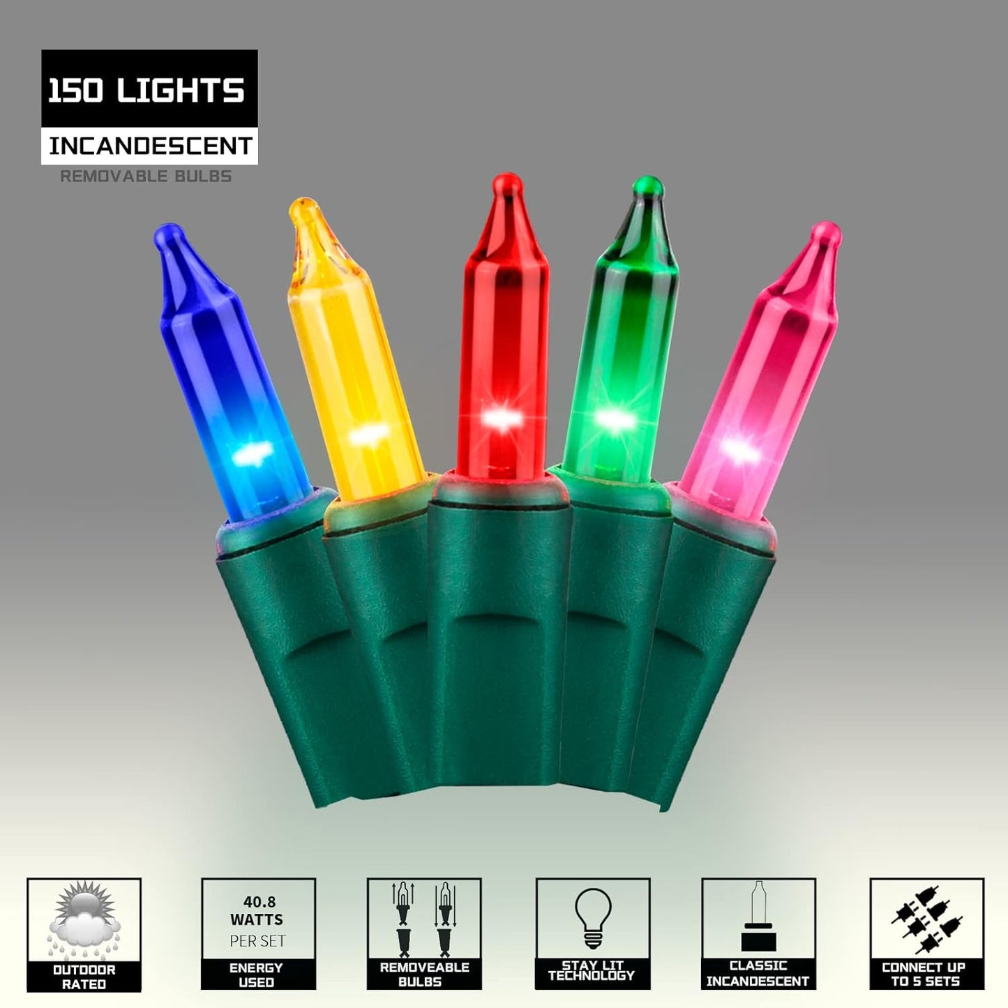 150LIGHTS Multi Extra-Bright with End Connectors Christmas Decorative Lights 9.72m UL Certified Mini String Light Set Waterproof for Home Garden Holiday Christmas Tree Party Patio Wedding