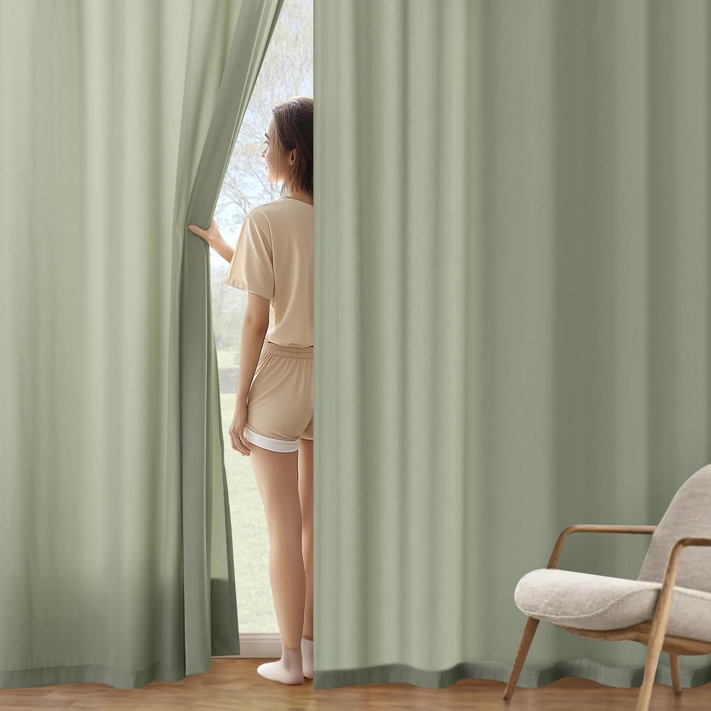 MIULEE Sage Green Privacy Sheer Curtains That Let Light in 72 Inches Long Non-See-Through Semi Sheer Curtain Light Filtering Window Curtains Drapes for Living Room Bedroom 2 Panels Set 42 X 72