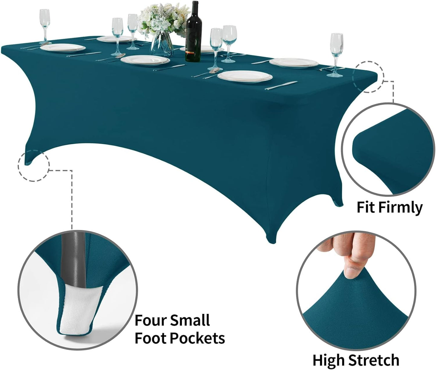 Spandex Table Cover for 8FT or 4ft or 6ft Table Universal Fitted Stretch Tablecloth for Party, Banquet, Wedding and Events-Peacock
