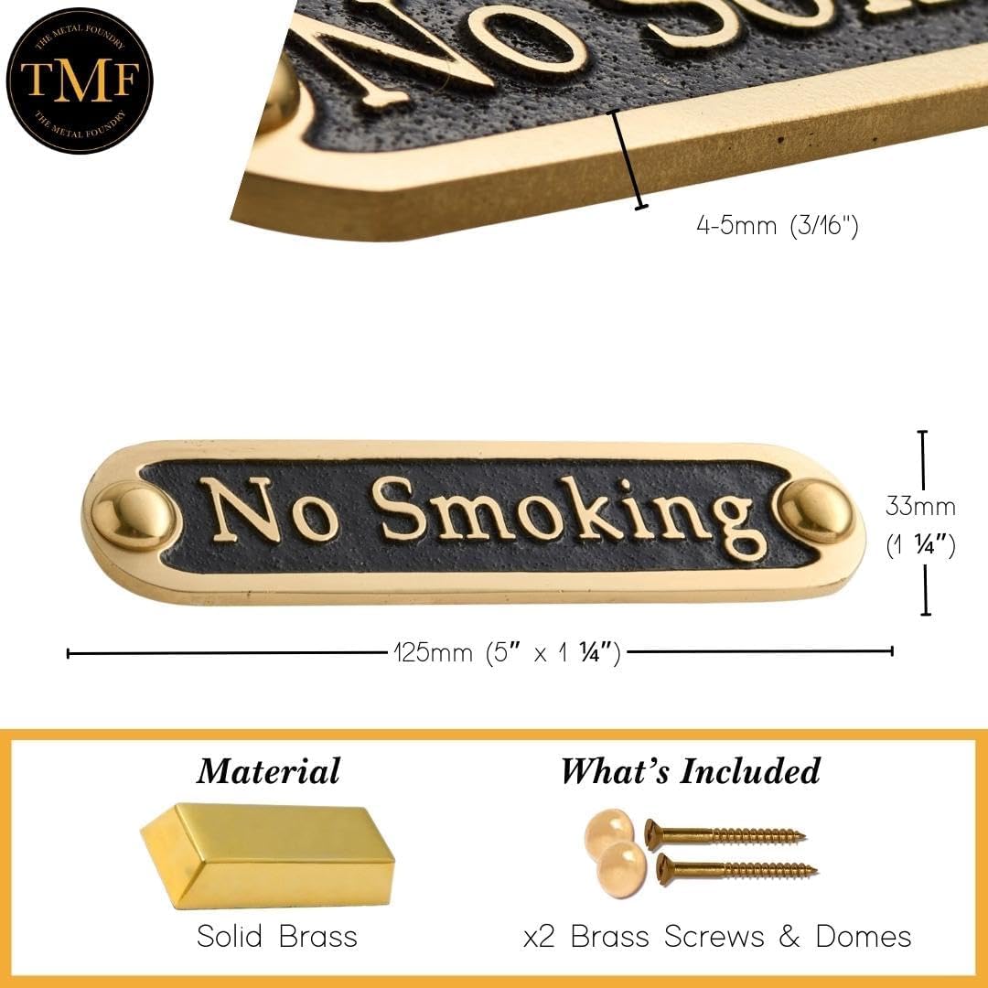 No Smoking Brass Door Sign. Traditional Style Home Décor Wall Plaque Handmade By The Metal Foundry UK.