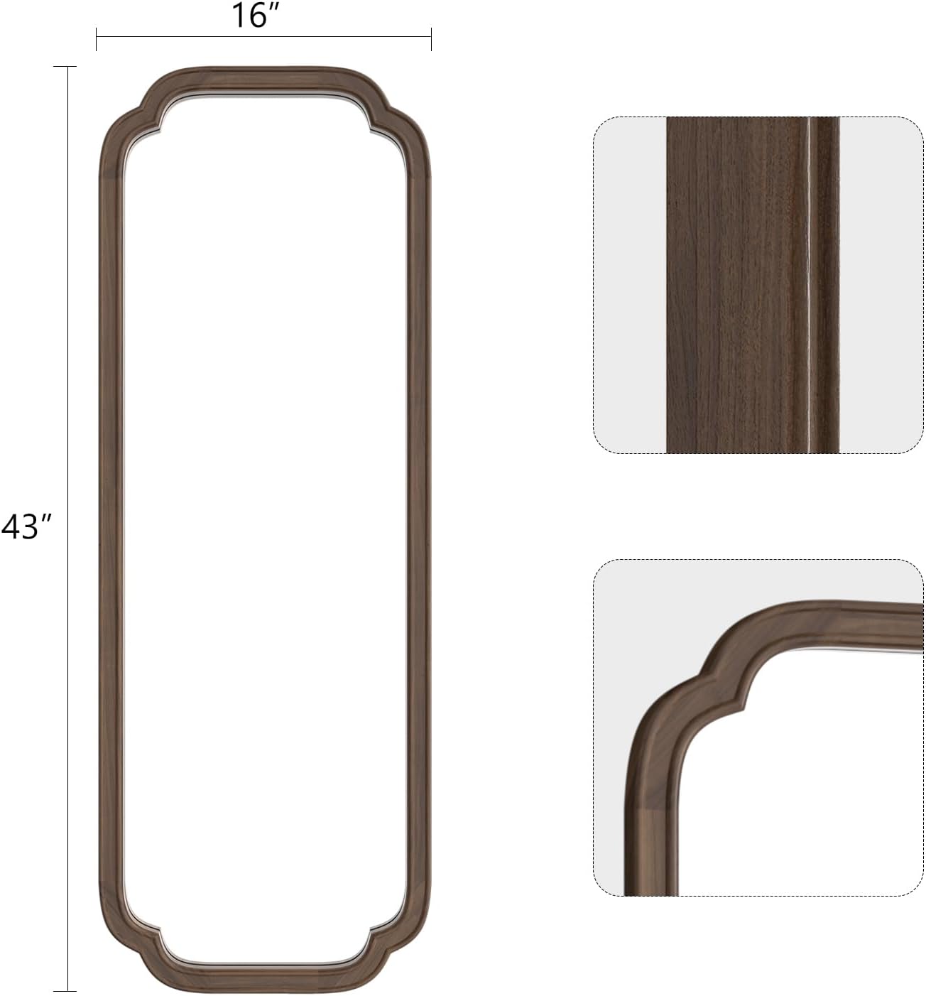 WallBeyond Full Length Mirror Wall Mounted 43"x16", Rustic Wooden Frame Floor Mirror, Large Full Body Mirror for Bedroom, Leaning or Hanging Against Wall (Walnut Solid Wood)