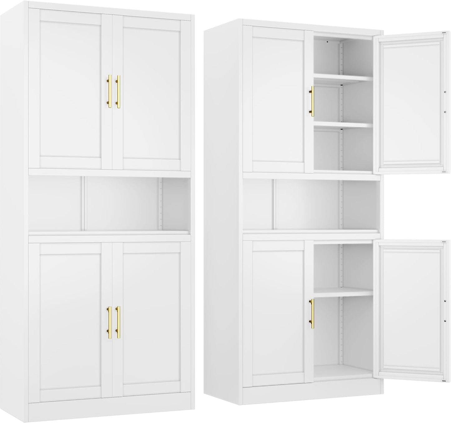 Tall Pantry Cabinet 67" H Metal Cabinet with 4 Doors, Bathroom Cabinets, 3 Adjustable Shelves for Kitchen, Home Office, Living Room, Dinning Room