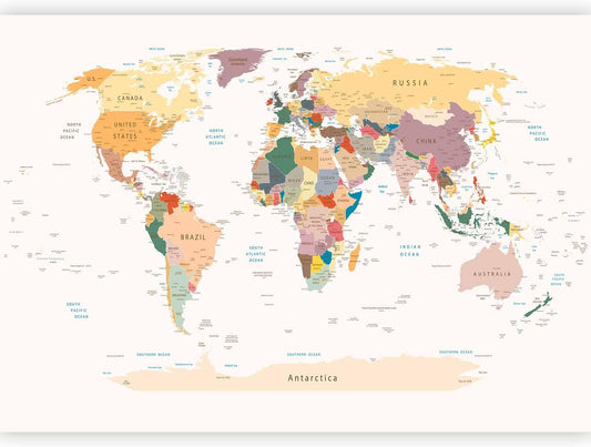 artgeist Premium Wall Mural World Map 79x55 in - XXL Non-Woven Wallpaper Fleece Wall Decor Photo Print Picture Image Design Home Map of The World k-B-0001-a-b