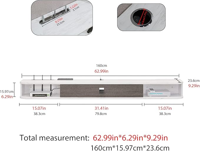 Pmnianhua Floating TV Console,63'' Wall-Mounted Media Console TV Cabinet Floating TV Stand Entertainment Shelf with Door and Storage (Grey White)