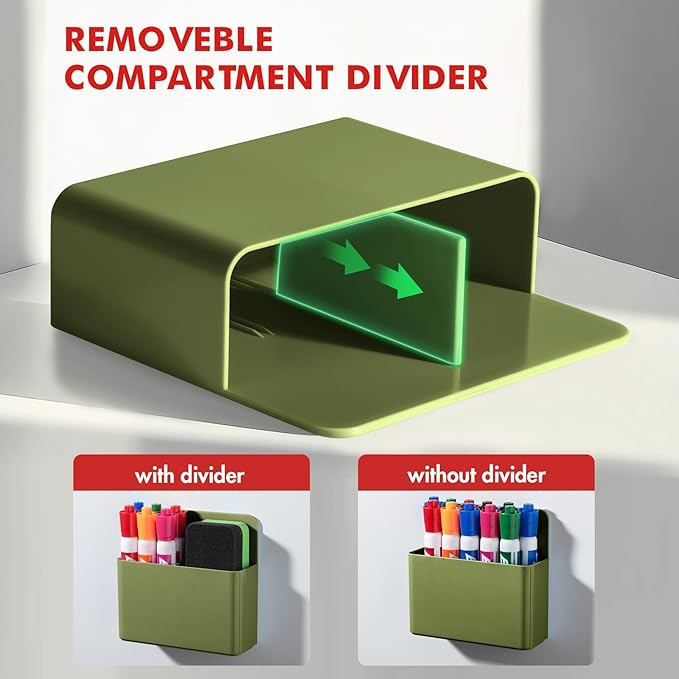 BEYGORM 2 Pack Plastics Magnetic Pen Holder for Refrigerator, Dry Erase Marker Holder for Whiteboard，Magnet School Locker Organizer Accessories, Pencil Cup, Pen Caddy (Army Green)