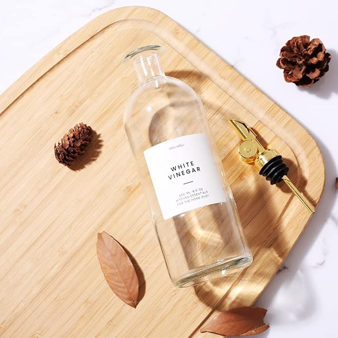 Molimoli Oil and Vinegar Dispenser with Metal Pour Spout, Weighted Pourer, Glass Bottle Dispenser for Kitchen, Olive Oil Cruet, Glass Olive Oil Bottle | 500ml, Set of 4