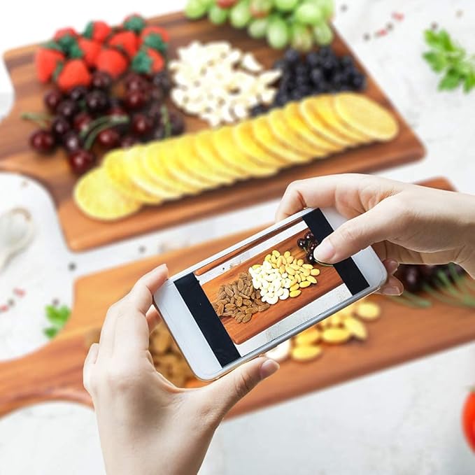 AIDEA Wood Cutting Board with Handle, Cheese Board Chartuterie Board for Kitchen, Party 17" LenghtX6"Height (2 Pack)