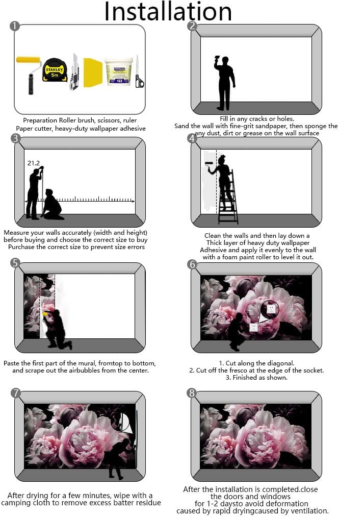 Large Pink Peony Flower Wallpaper for Bedroom, Living Room, Bathroom Background Wall Decoration(Non-self-Adhesive)