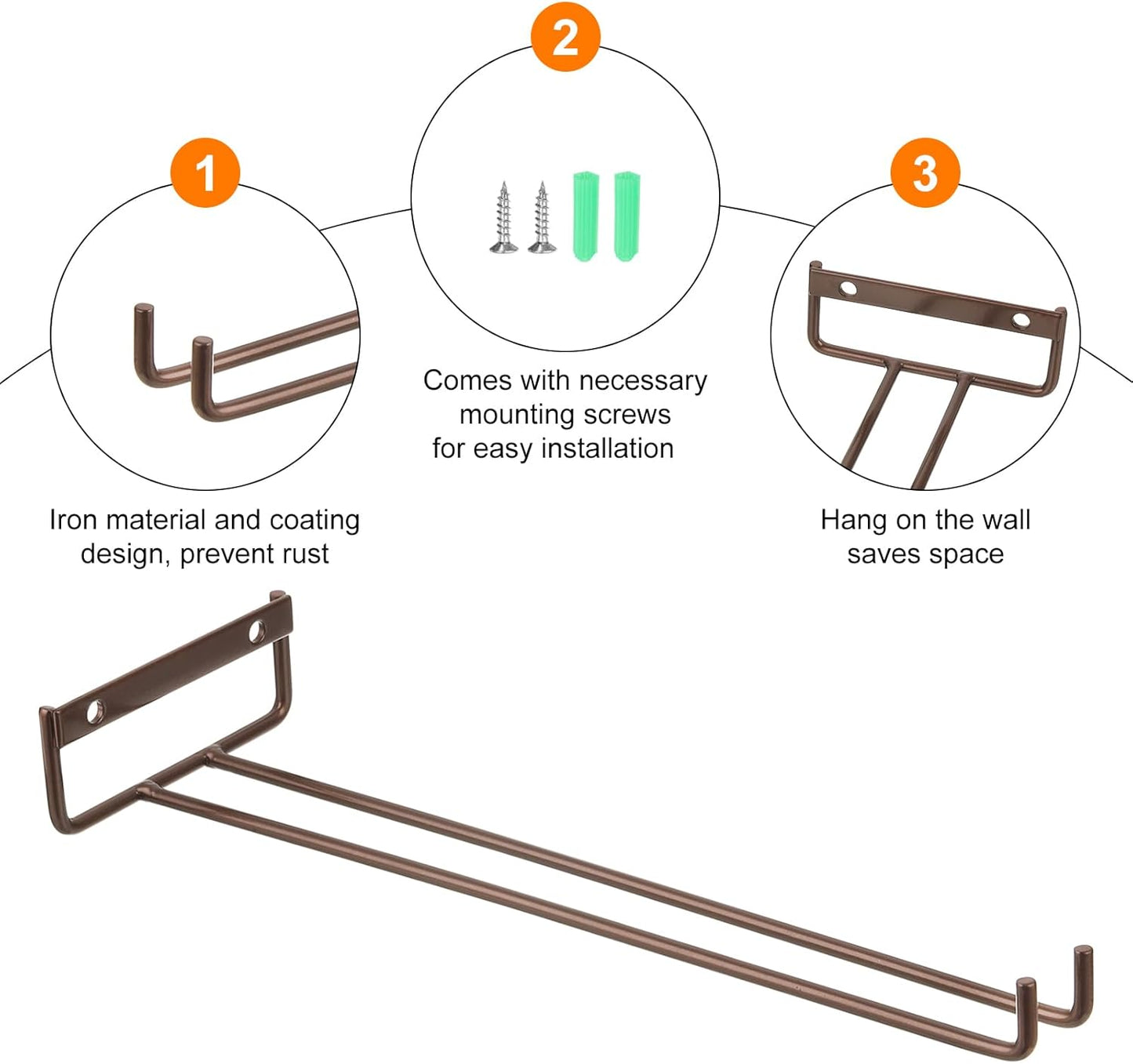 uxcell 5Pcs Wine Glass Rack, 11.81 Inch Iron Wine Glasses Rack Under Cabinet Stemware Rack - Wall Mountable Wine Glass Holder Storage Hanger for Bars Coffee Restaurants Kitchens, Bronze