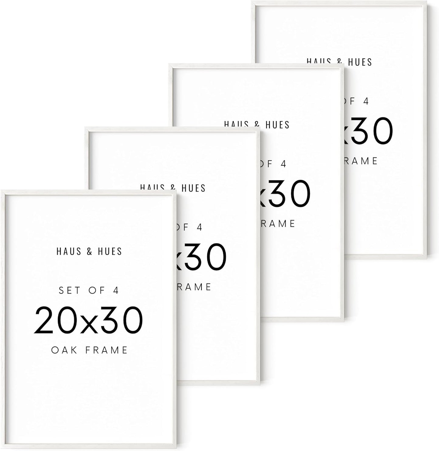HAUS AND HUES 20x30 Picture Frames Set of 4 - Poster Frames 20x30, 20x30 Inch Frames, Poster Frames 20 X 30 Inches, 20 X 30 Wood Frames, 20x30 Photo Gallery Wall Frame Set (White Frame)