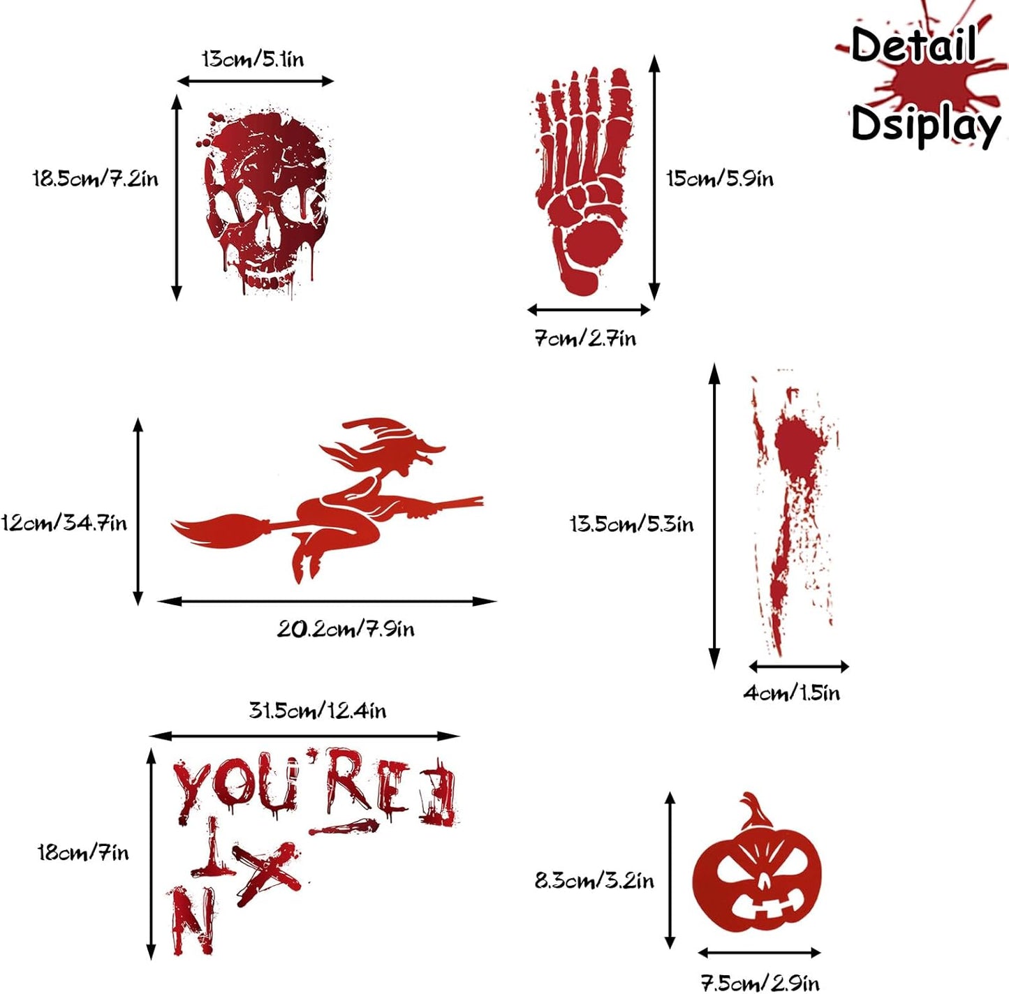 8 Sheets Halloween Window Clings, Bloody Handprint Footprint Window Stickers Scary Halloween Decorations Self Adhesive Wall Decal for Party Bathroom Car Door Zombi Restroom Sign Decals-85 Pcs
