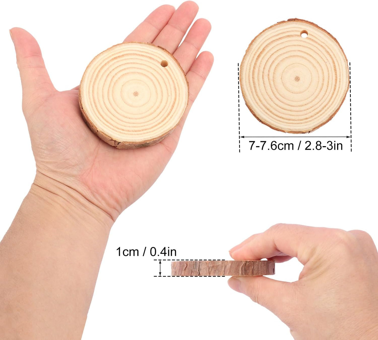 70 PCS 3 Inch Unfinished Wood Slices Hole Wood, Natural Wood Slices, Predrilled with Hole Wood Slice for DIY Arts Craft Christmas Ornaments by GNIEMCKIN