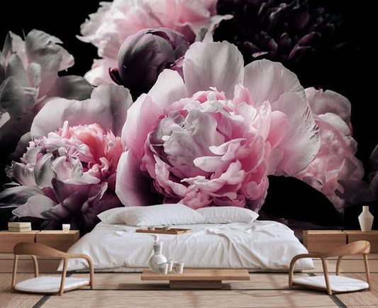 Large Pink Peony Flower Wallpaper for Bedroom, Living Room, Bathroom Background Wall Decoration(Non-self-Adhesive)