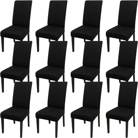 JQinHome Dining Room Chair Covers Set of 12, High Stretch Chair Slipcover Removable Washable Chair Seat Protector Cover for Home Party Hotel Wedding Ceremony (Black)