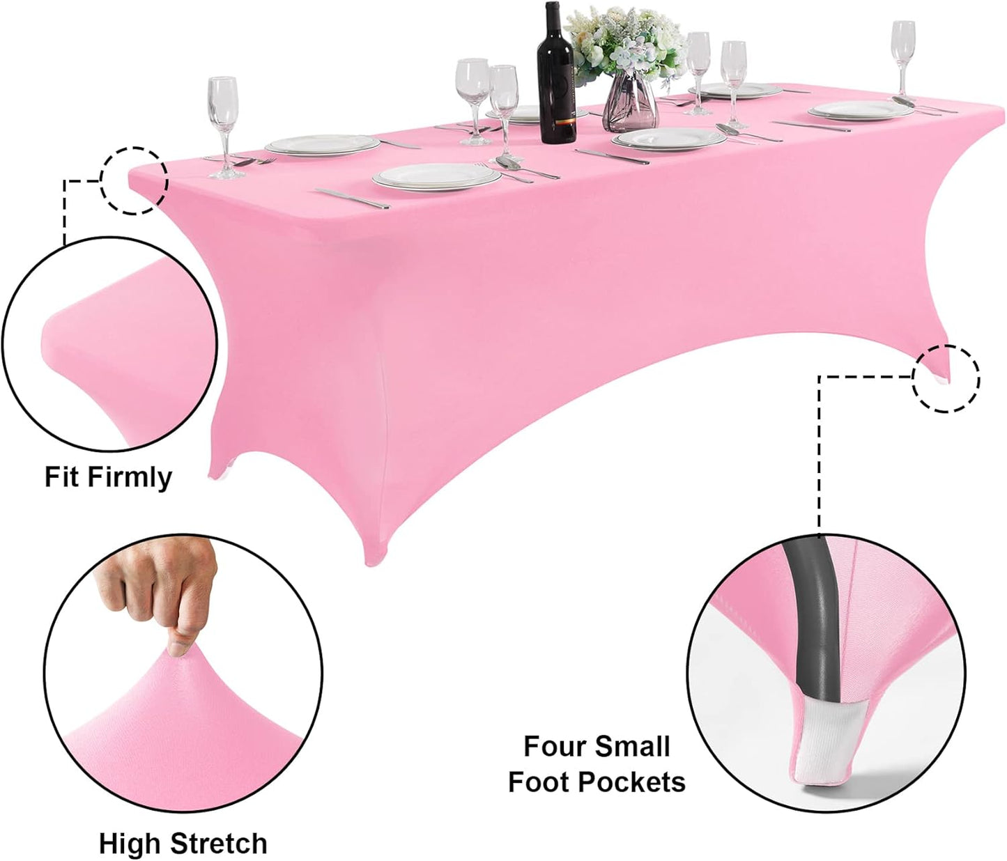 SuperO 2Pack Waterproof Spandex Table Cover for 6FT Table Universal Fitted Stretch Tablecloth for Party, Banquet, Wedding and Events-Pink