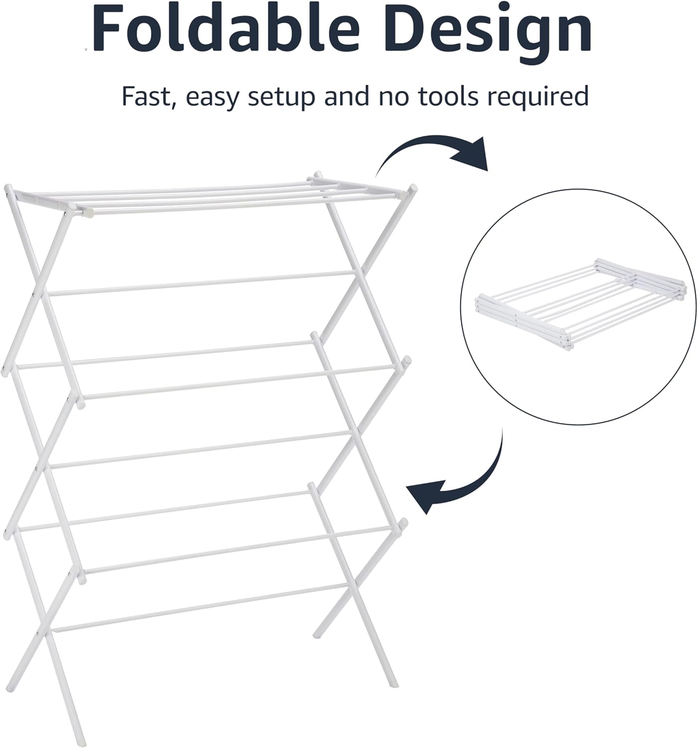 Amazon Basics Foldable Portable Laundry Rack for Air Drying Clothing, Indoor Outdoor Use - 14.5" D x 29.5" W x 41.8" H, White