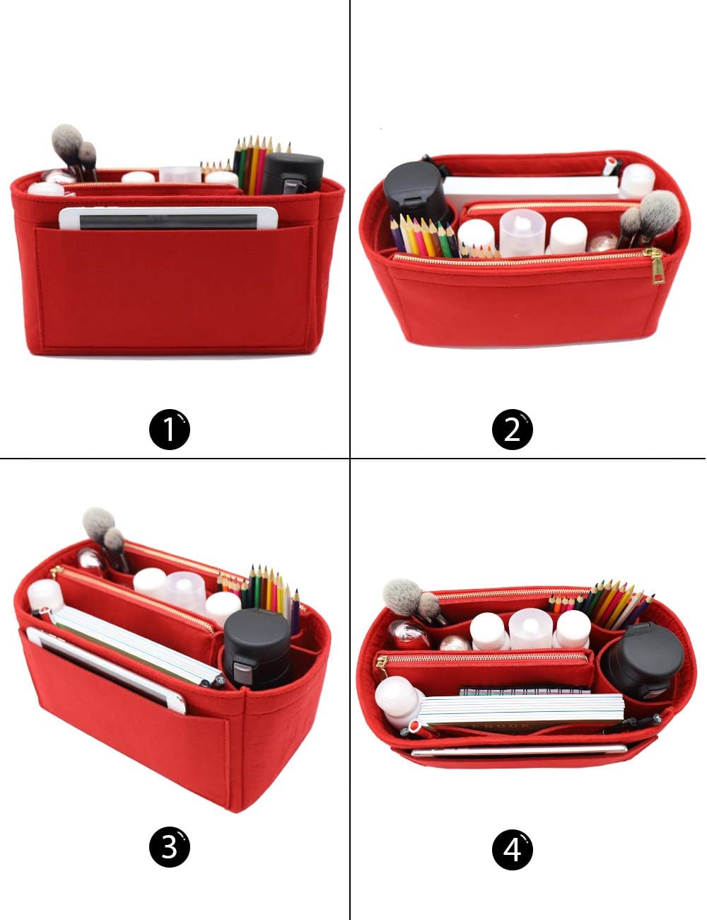 LEXSION Felt Purse Bag Organizer Insert with zipper Bag Tote Shaper Fit Speedy Neverful PM MM