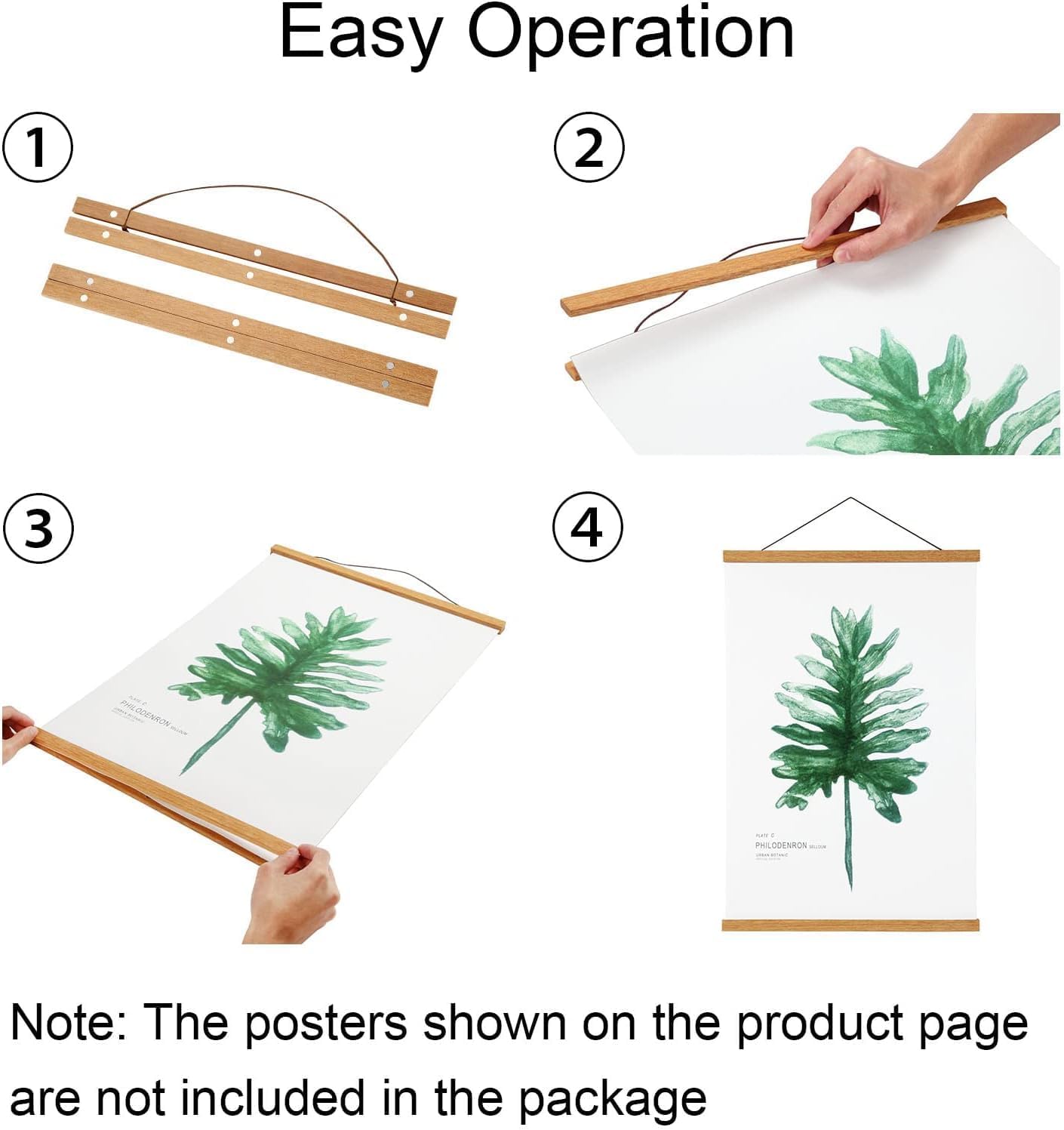 FALAMON Magnetic Poster Hanger Frame, 26x20 26x38 26x34 Teak Wood Magnet Poster Frame for Posters, Prints, Photos, Pictures, Maps, Scrolls, and Canvas Artwork