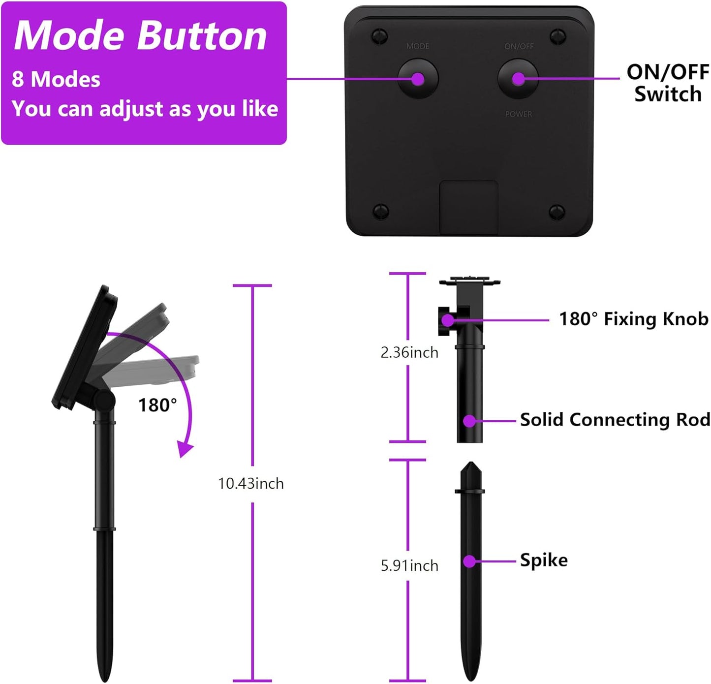 2-Pack 200 LED Solar Fairy Lights Outdoor, Upgraded Oversize Lamp Beads & Super Bright Solar String Lights Outoor, 8 Modes Solar Lights for Garden Patio Decorations(Purple)