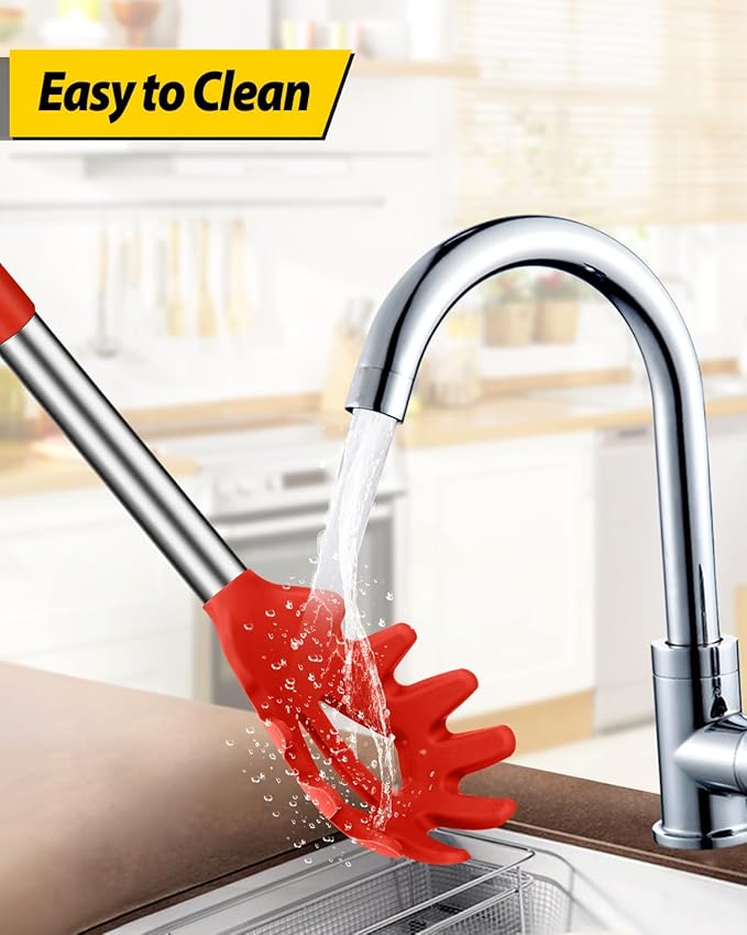 Silicone Pasta Fork and Ladle Spoon Set, Large Non Stick Kitchen Utensils for Cooking,Stirring,Serving Spaghetti, Soup, Sauce (RED)