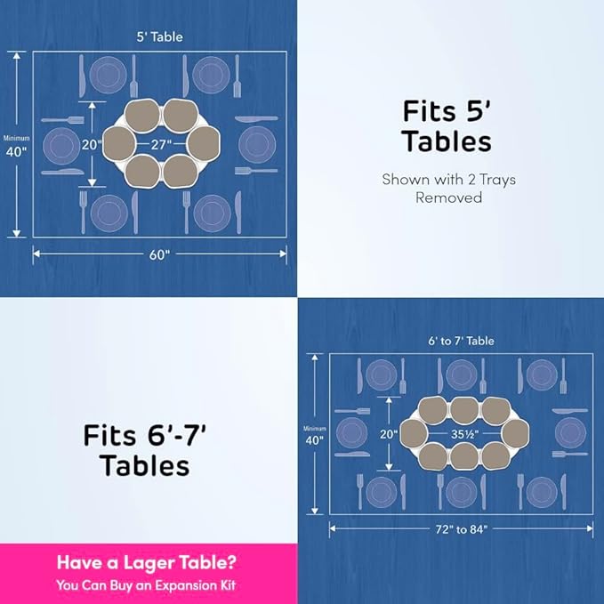 Full Set - Greige - The First Patented Lazy Susan Turntable Expandable for Rectangular & Oblong Tables - Kitchen & Dining Tables - Great Gift! Parties & Gatherings.