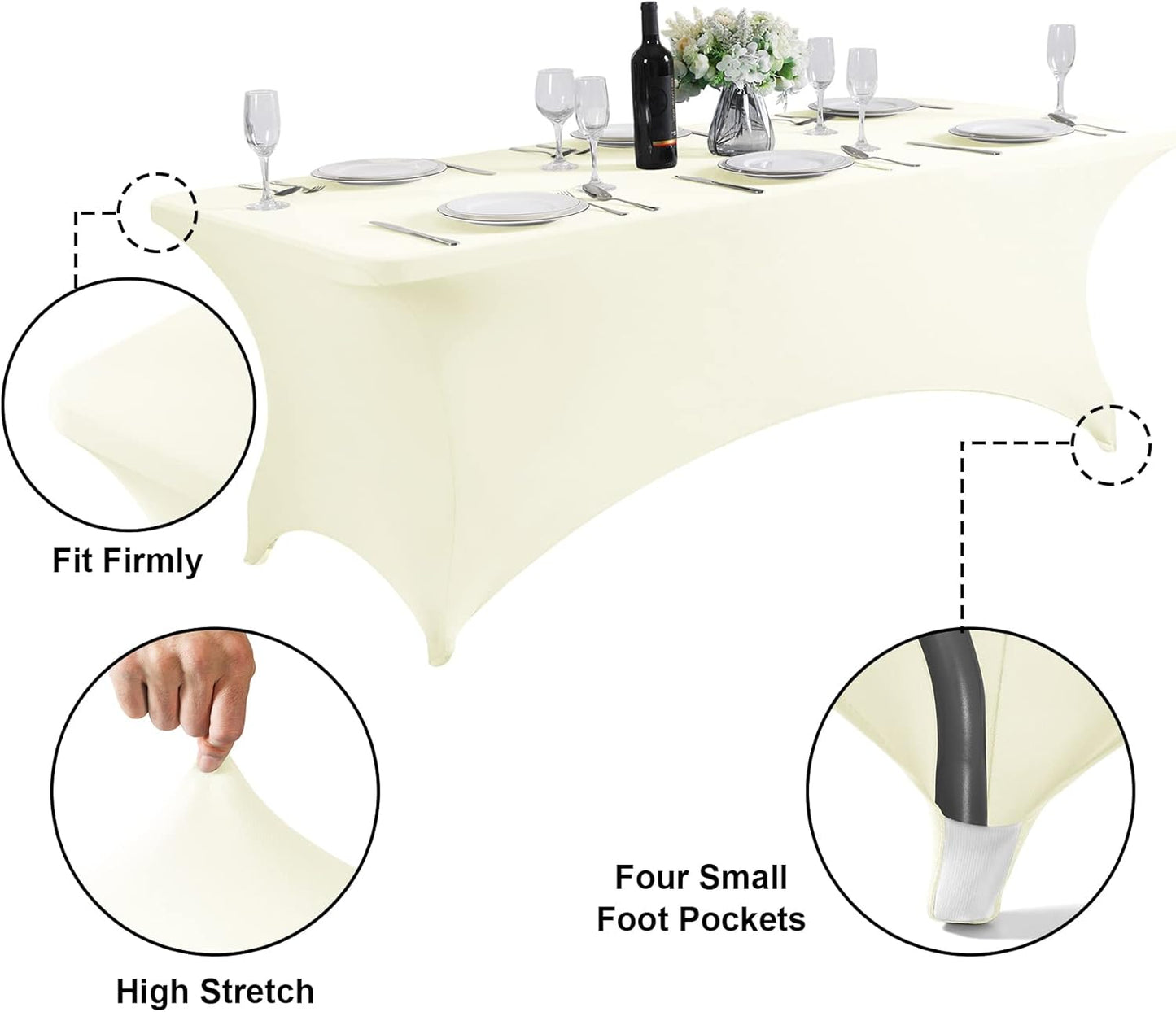 SuperO 2Pack Waterproof Spandex Table Cover for 4FT Table Universal Fitted Stretch Tablecloth for Party, Banquet, Wedding and Events-Ivory