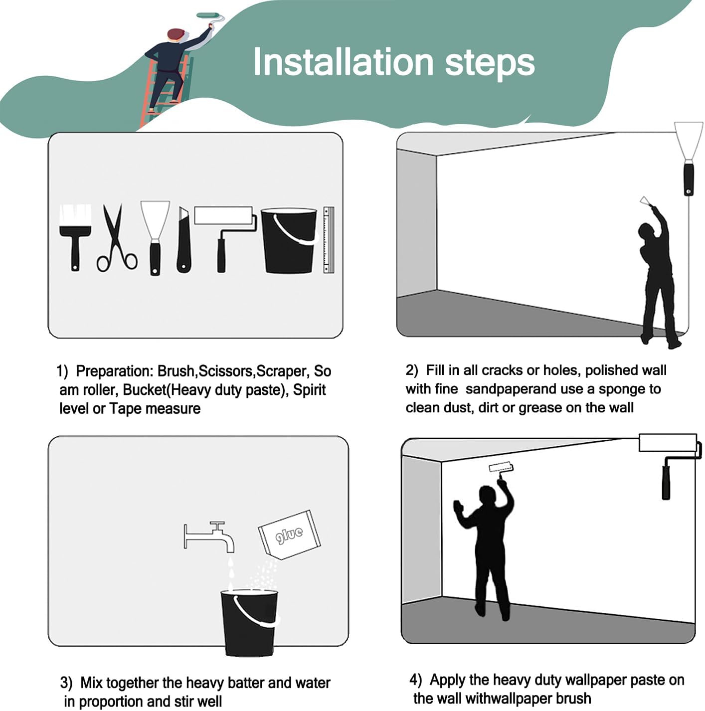 -Hand-Painted Flower Plant Fabric Wallpaper Simple Art Living Room 100" x 65" (Not Peel and Stick)