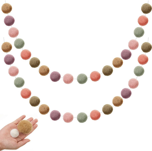 Boao 2 Pcs 2 Inch Large Pastel Colorful Pom Pom Garland 12 ft Long Felt Ball Bohemian Banner 36 Balls for Classroom, Christmas, Mantle Decor, Easter Tree Ornaments, Baby Shower Party Hanging Decor